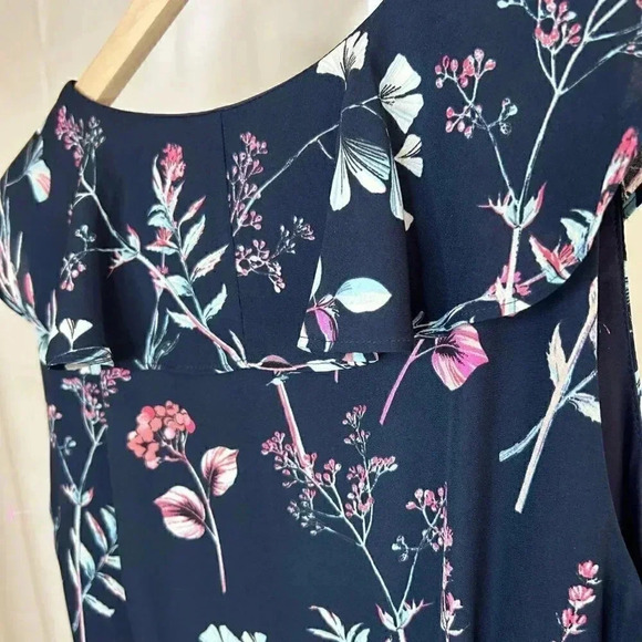 Banana Republic Size 2 High Low Ruffled Dress Navy Sleeveless Sundress - Picture 12 of 16